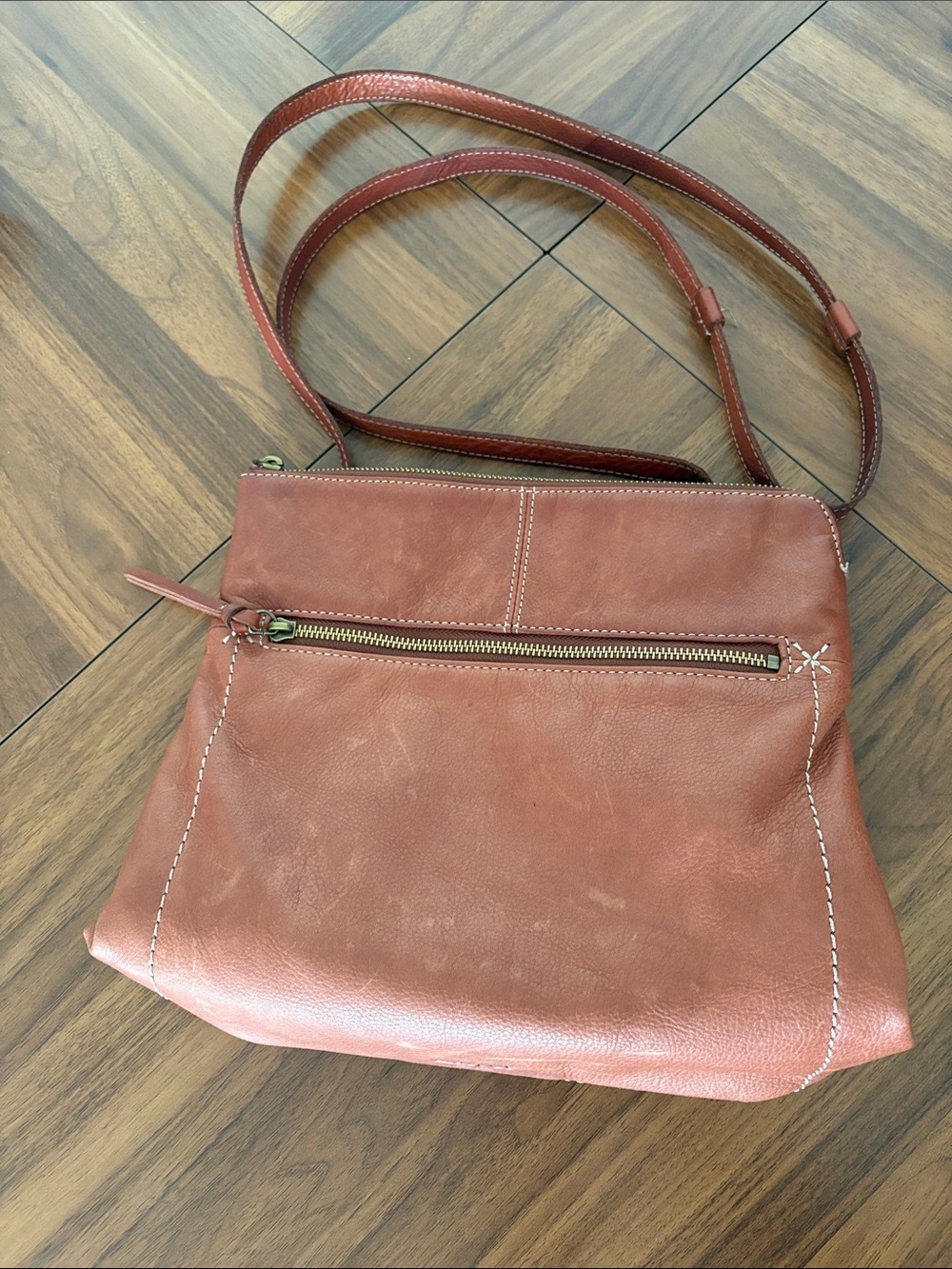 Convertible Leather Crossbody/ Backpack Bag in Warm Rust